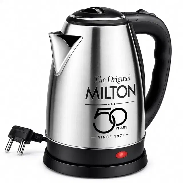 Milton Appliances Go Electric Kettle 1.5 L I 3x Protection Dry Boil, Auto Shut Off, Overheat I 1350 Watt I Super Fast Boiling I Stainless Steel I 360° Power Base I 1 Year Warranty