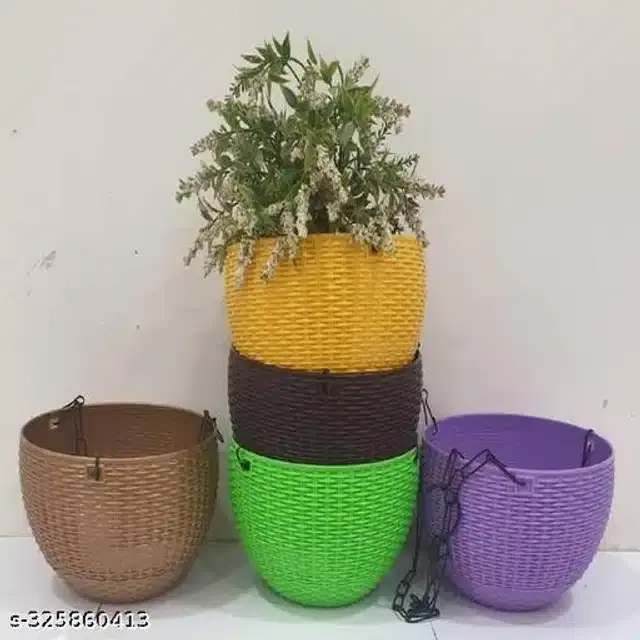 Hanging Flower Pots with Metal Chain, Multicolor, Pack of 5