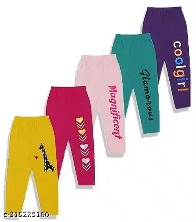 Cotton Pant for Girls, Pack of 5 (Multicolor, 3-4 Years)