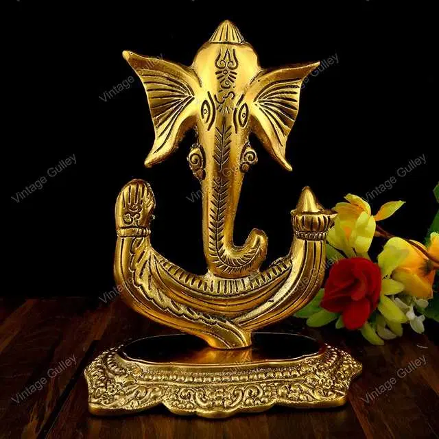 Gift On Door White Metal Oxidized Modern Medium Ganesha Decorative Item, Gold, AAC-26