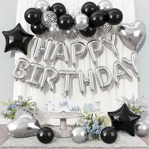Happy Birthday Balloon Decoration Kit ,Silver ,Set Of 1