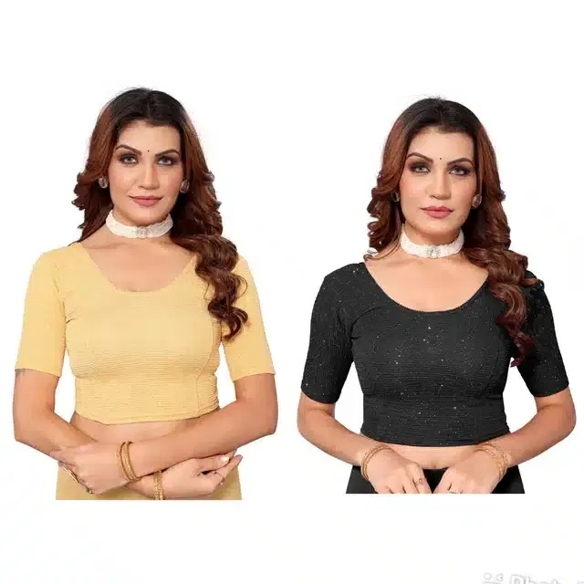 Half Sleeves Stitched Blouse for Women, Pack of 2 (Multicolor, 32)