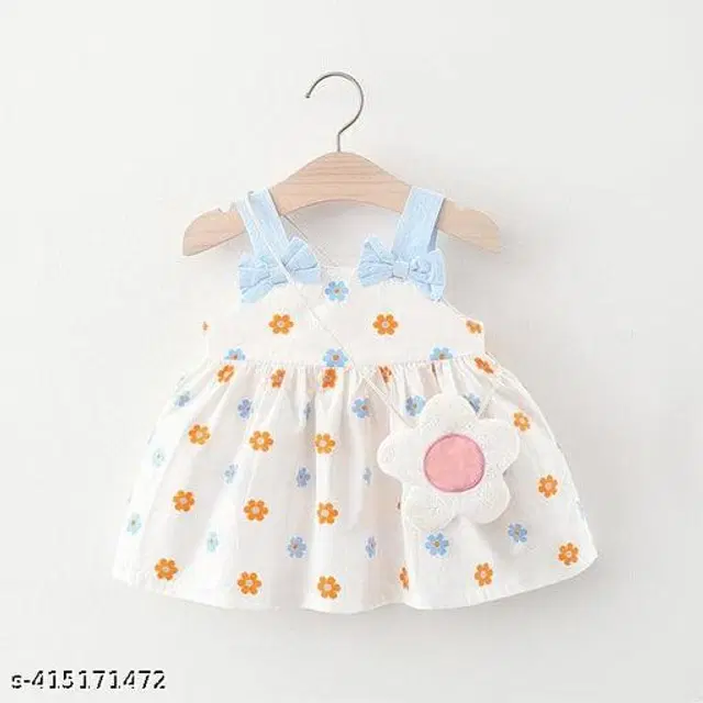 Cotton Frock for Girls (White, 6-12 Months)