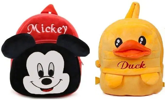 Heaven Decor Mickey And Duck Combo Soft Velvet Kids School Bag Nursury Class To 5,  14 Inch  , A056
