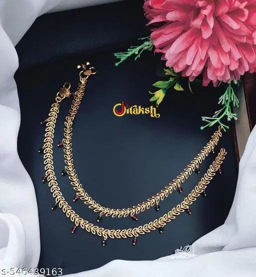Chain Anklet for Women, Pack of 2 (Gold, Free Size)