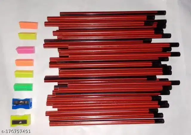 , 40 Pcs Pencil with 4 Pcs Eraser & 2 Pcs Sharpner, Multicolor, Set of 3