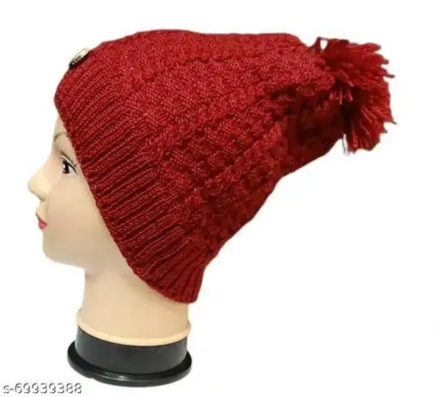 Woolen Cap for Women (Maroon)
