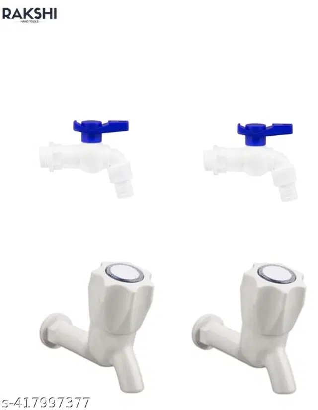 Plastic Swan Bib Cock Taps with Nozzle Tap, White & Blue, Set of 2