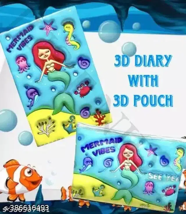 Mermaid Theme Diary for Kids, Blue, Pack of 3