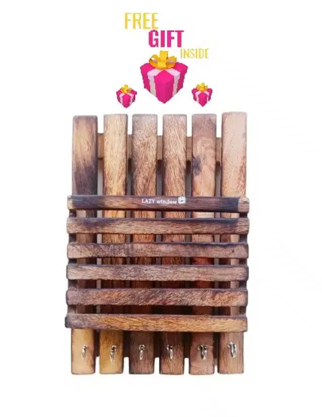 Wooden Handmade Antique Design Key Holder for Home, Brown