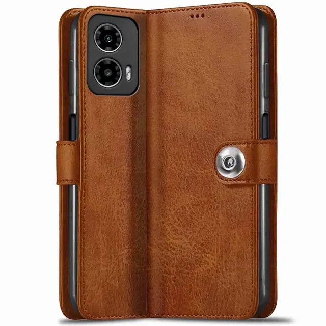 Artificial Leather Mobile Flip Cover for Moto G96 / Moto G85 / 50 Fusion (Brown)