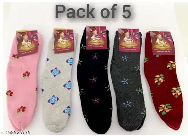 Wool Socks for Women, Set of 5 (Multicolor)
