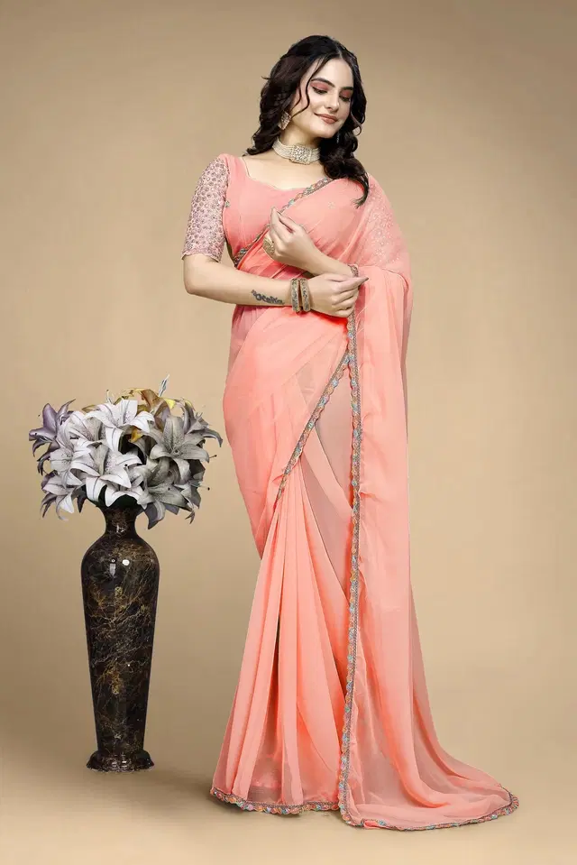 Silk Woven Design Saree for Women, Peach (6.3 m)