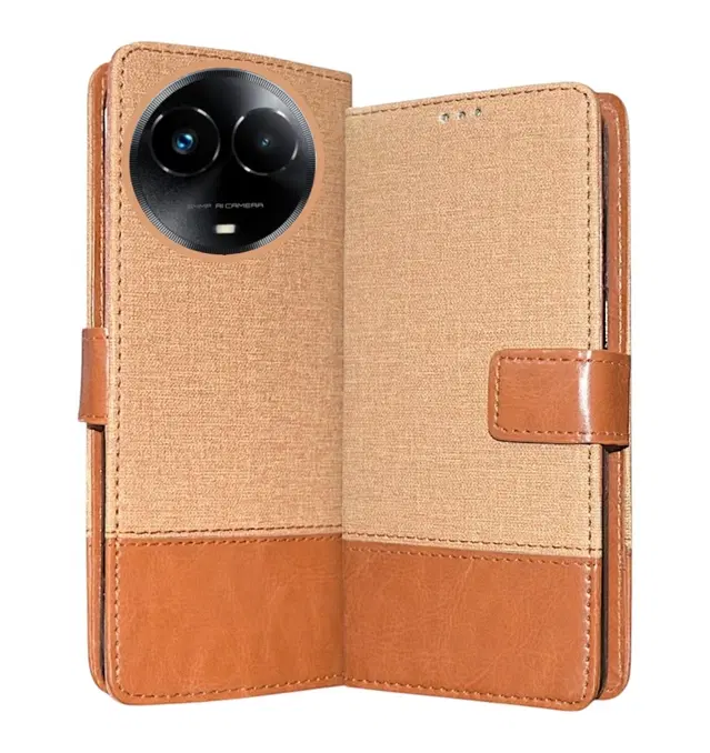 Artificial Leather Flip Cover For Realme Rmx3782 / 60X / 11 5G, Brown