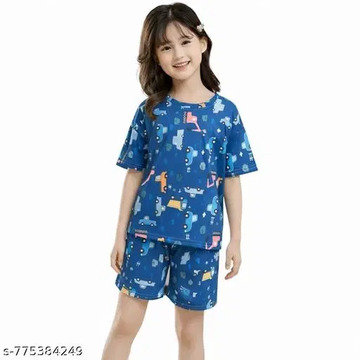 Night Suit for Girls (Blue, 8-9 Years)