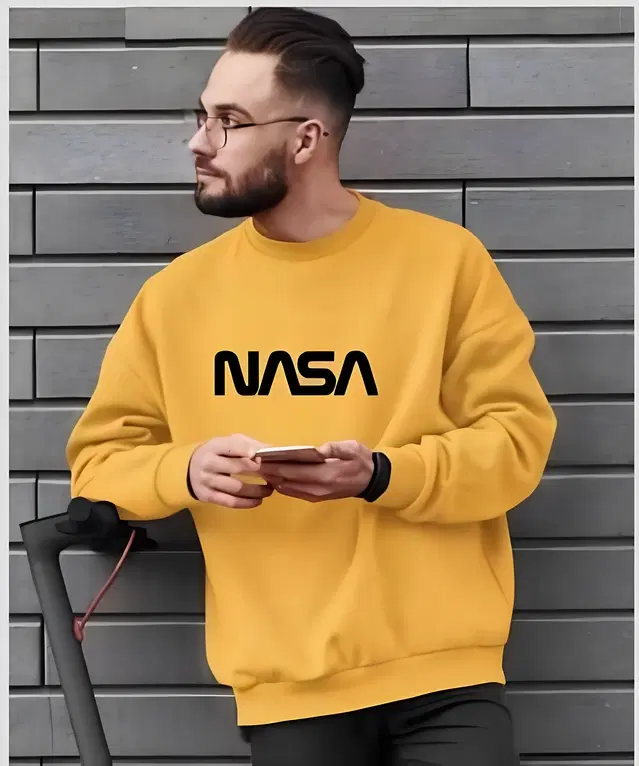 Fleece Sweatshirt for Men, Yellow (M)