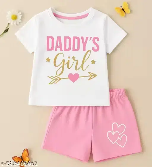 Girls Clothings Set White & Pink Poly Blend (2-3Y)