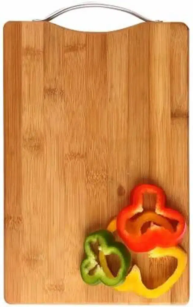 Wooden Vegetable Cutting Board with Stainless Steel Handle, Brown, 20x15 cm