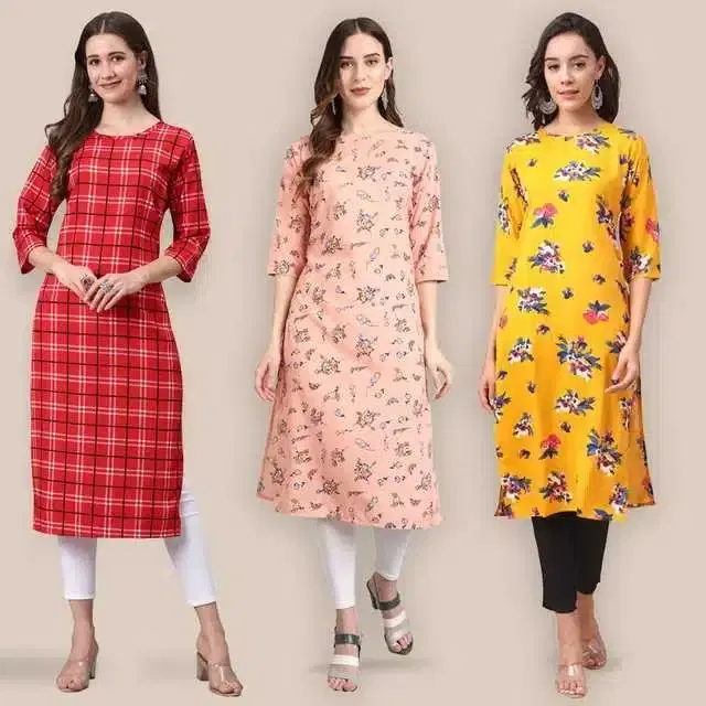 Women Crepe Printed Kurta, Pack Of 3 (Multicolor, S) (SD-352)