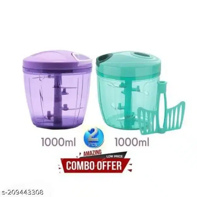 Manual Chopper for Kitchen, Purple & Green, 1000 ml, Pack of 2