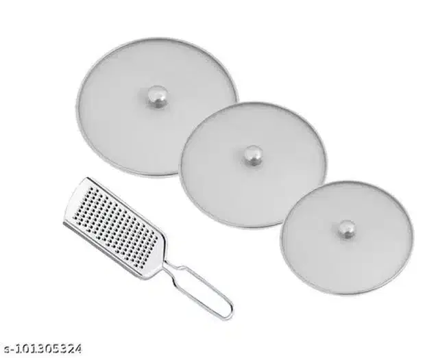 Metal Net Lids, 3 Pcs with Cheese Grater, Silver, Set of 4