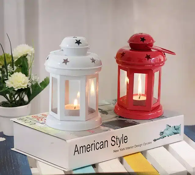 Hanging Tealight Candle Holder Lantern, Pack of 2, Multicolor
