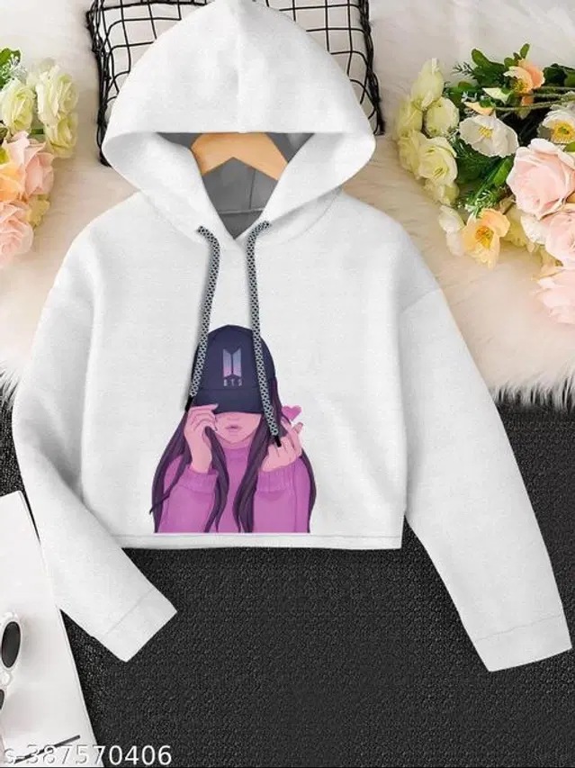 Cotton Blend Hoodie for Girls (White, 10-11 Years)