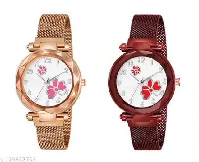 Analog Watch for Women, Pack of 2 (Rose Gold & Maroon)