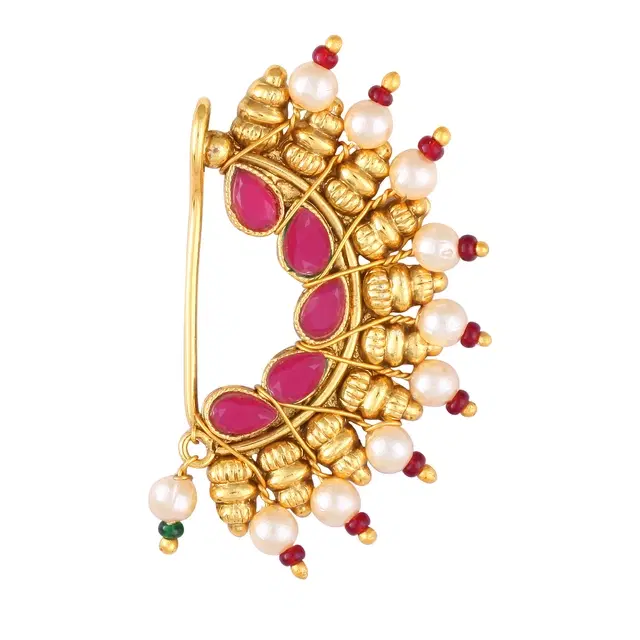 Gold Plated Alloy Nosepin for Women (Red)