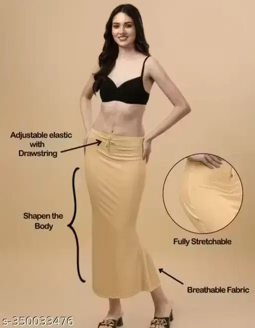 Fishcut Saree Shapewear Petticoat for Women, Beige (M)
