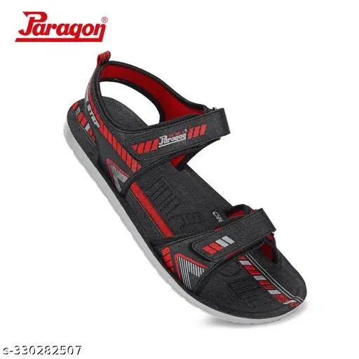 Paragon PU Sandals for Men (Black, 8)