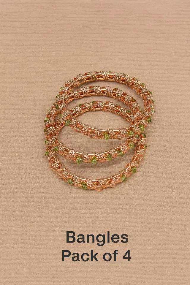 Metal Gold Plated Bangles for Women (Gold, 2.6) (4 Pcs)