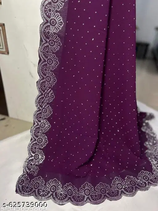 Poly Georgette Embellished Saree For Women, Purple