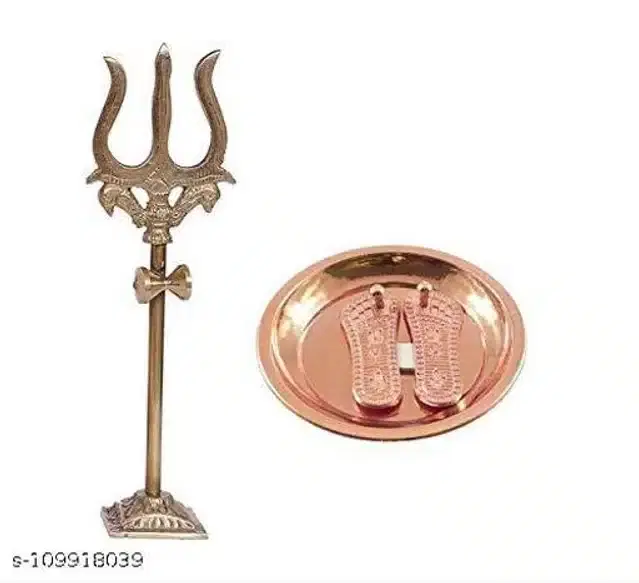 Charan Paduka with Trishul Showpieces, Brass, Set of 2