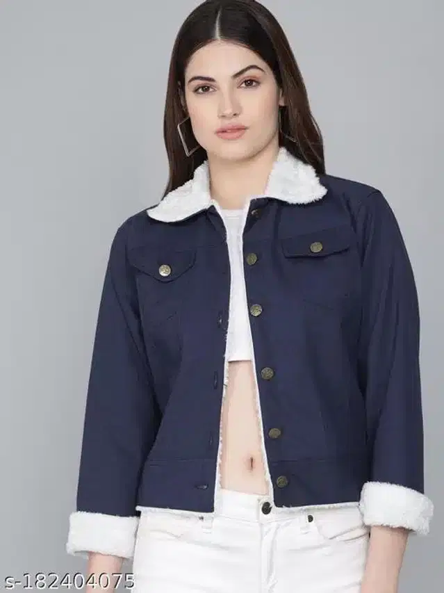 Denim Solid Full Sleeves Jacket for Girls (Navy Blue, 8-9 Years)