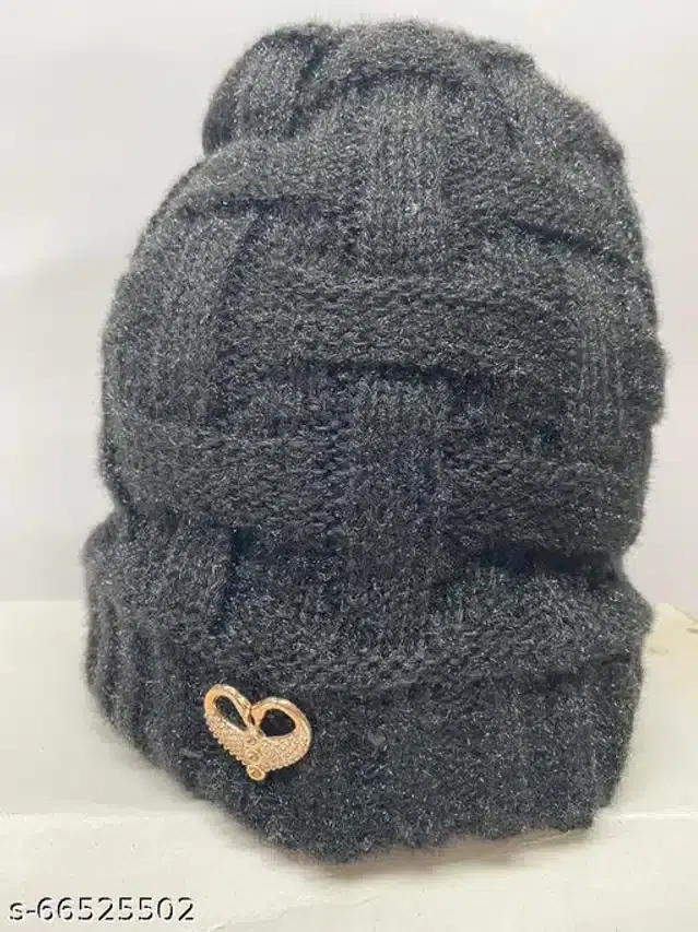 Wolen Cap for Women (Grey, Free Size)