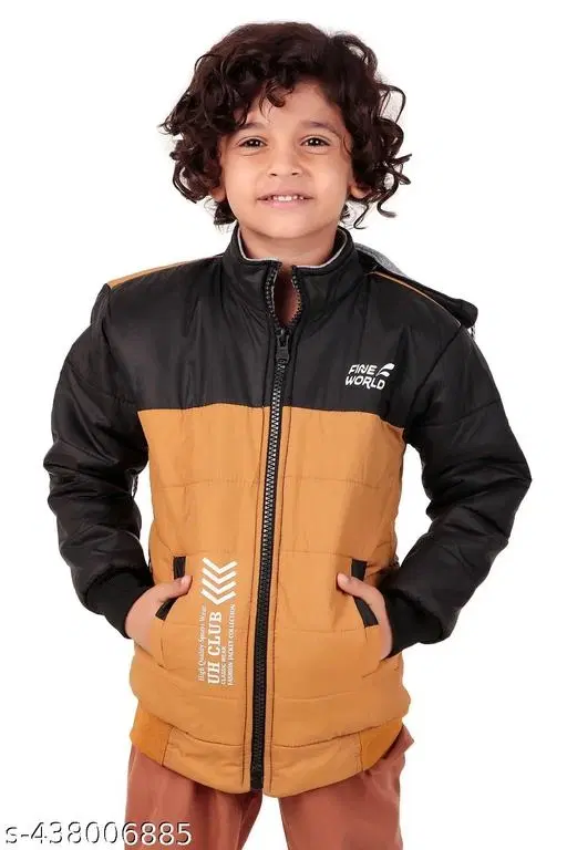 Nylon Jacket for Boys (Black & Mustard, 3-4 Years)