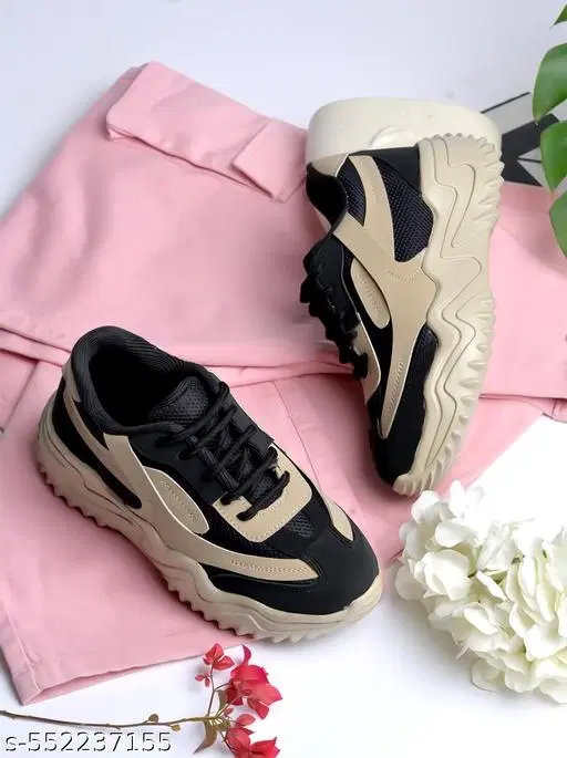 Shoetopia Textured Synthetic Sneakers for Girls (Beige, 10-11 Years)
