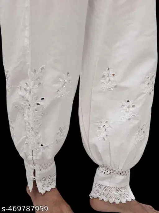 Cotton Solid Salwar for Women, White (M)