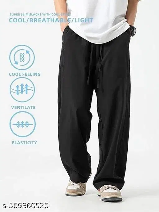 Cotton Blend Solid Trackpant for Men, Black (L)