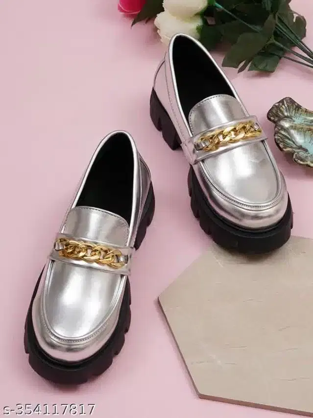 Loafers for Women (Silver, 4)