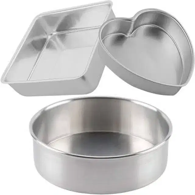 Aluminium Cake Mould Pans, Silver, Set of 3