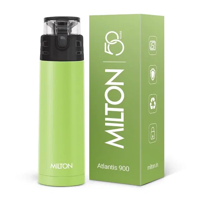 Milton Atlantis 900 Thermosteel Water Bottle 750 ml, 24 Hr Hot and Cold I Leak Proof Lid, ISI Certified I Double Wall Vacuum Insulated Flask for Office, Gym, School, Sports, Travel I Black