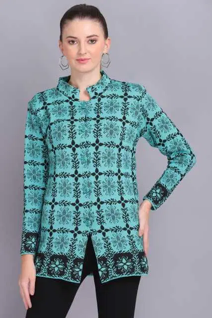Women's Premium Button Cardigan (Teal Green, L) (AX-28)