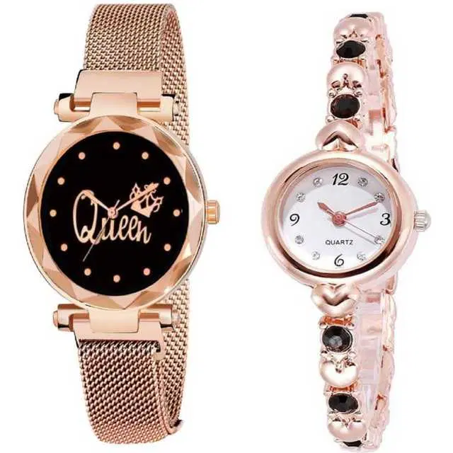 Casual Metal Analog Watch Combo Women, Pack Of 2 (Rose Gold) (MP-770)