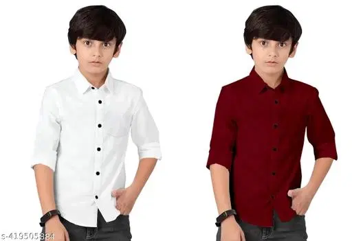 Solid Cotton Blend Long Sleeve Shirt for Boys, Pack of 2 (Maroon, 4-5 Years)