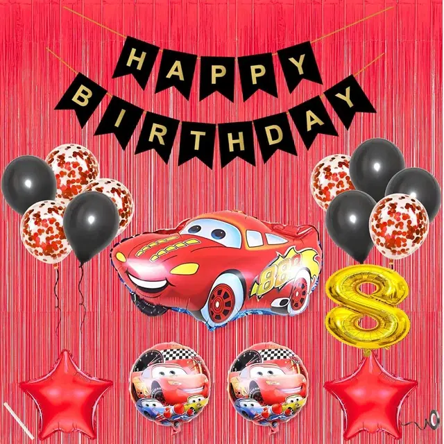 Lightning McQueen Car Theme 8th Birthday Decoration Kit for Kids (Black)Pcs Of 20 ,(Set Of 1)