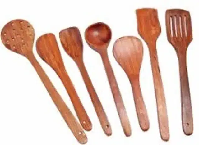 Serving and Cooking Spoon Spatula Set, Brown, Set of 7