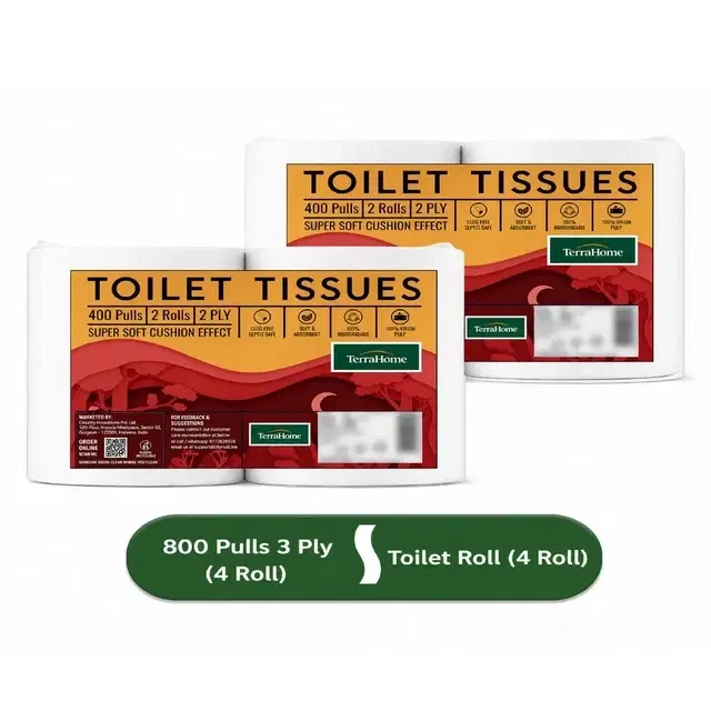 Terrahome Toilet Tissue Paper Rolls, 2 Ply, 800 Pulls [4 X 200 Pulls] [Pack Of 2]