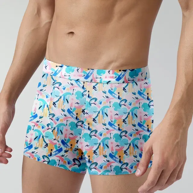 Nylon Printed Trunks for Men (Multicolor, S)